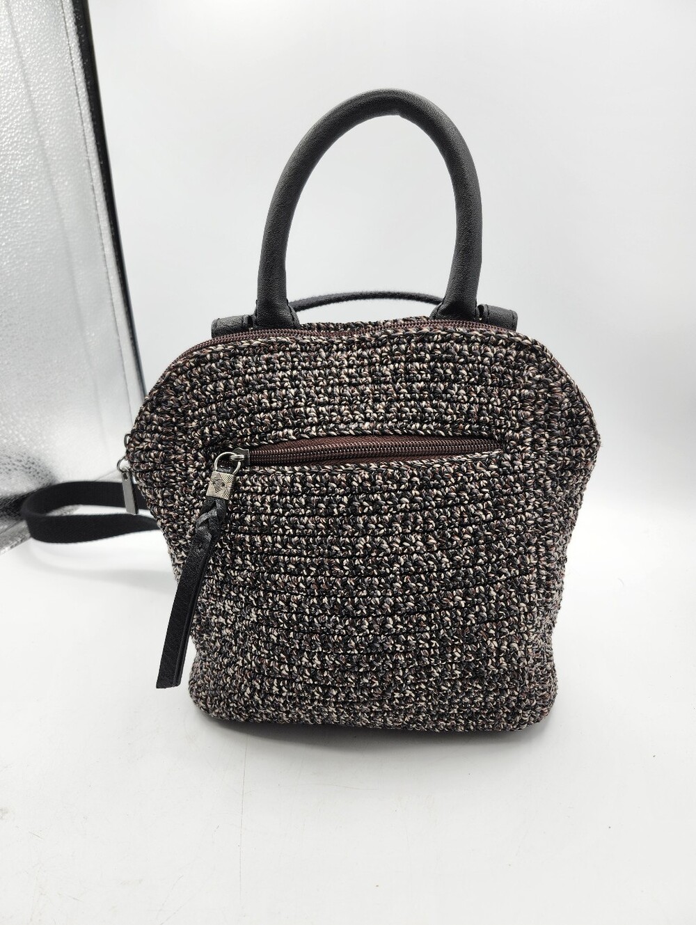 The Sak Tweed-Look Backpack/ Crossbody Bag - Black & Bronze